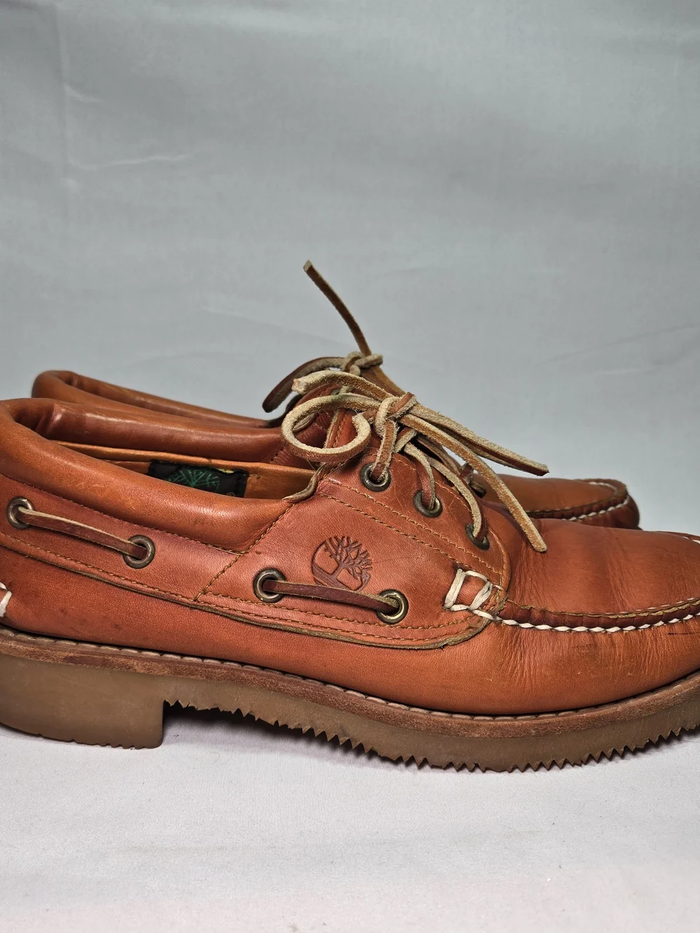 Vintage TIMBERLAND 3 Eye Boat Shoes Mens 8 Orange Brown Leather Custom Resoled